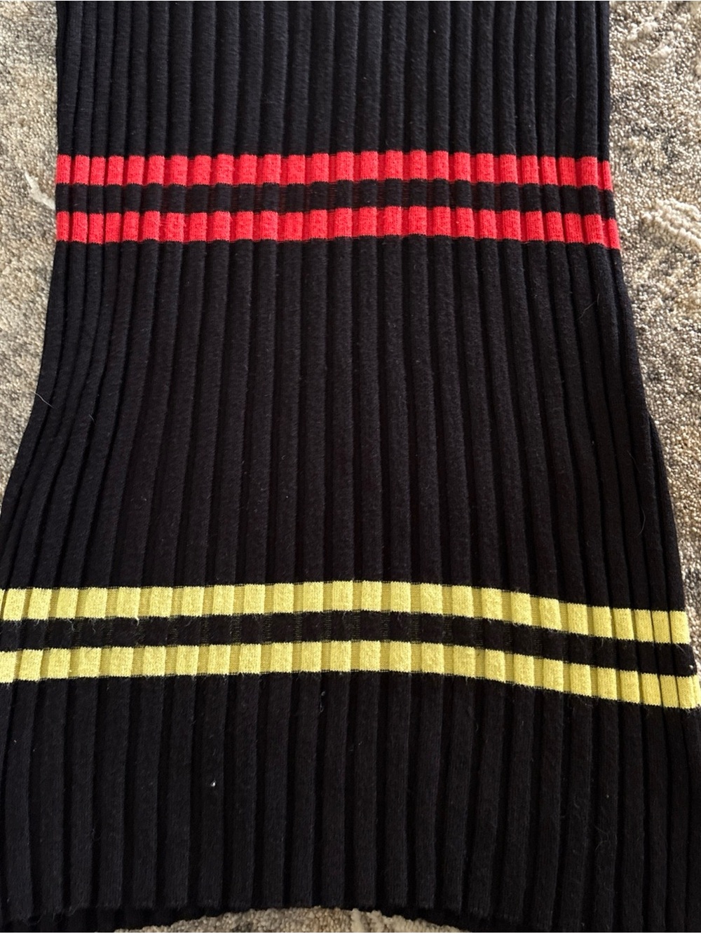 Celine Black Ribbed Polo Midi Dress with Red and Yellow Stripes - Picture 6 of 16